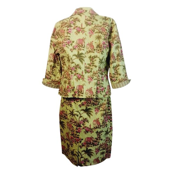 Sharon Young, SZ 12, 3 PC Suit, Skirt, Top & Jacket, Elephant & Palm Tree Print - Picture 3 of 16